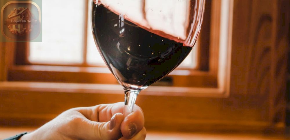 mano sosteniendo el tallo de la copa de vino y girando el vino tinto en la copa