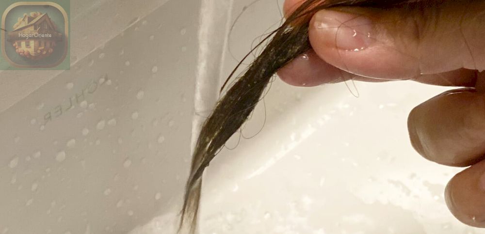 dedos pellizcando el cabello mojado en la ducha