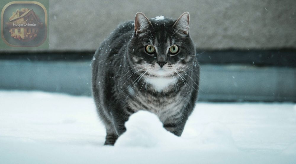 gato gordo en la nieve